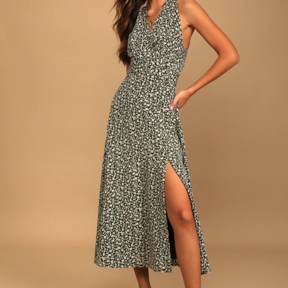 Lulu's Green Floral Halter Midi Dress size XL NEVER WORN